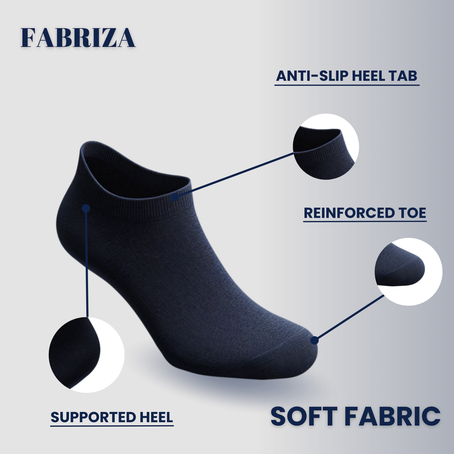 Navy Blue Athletic Ankle Socks - Unisex Trainer Socks (Pack of 6)