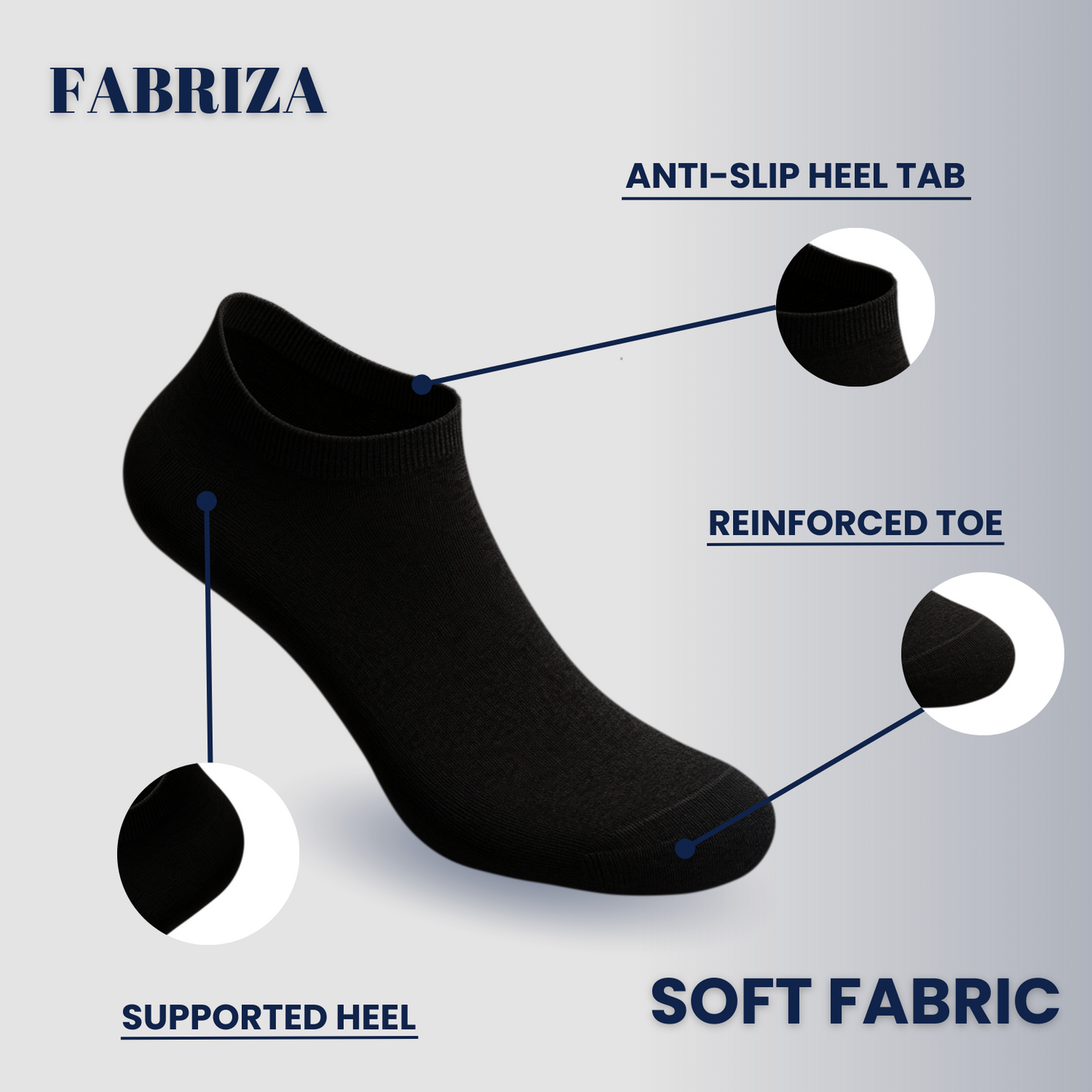 Black Athletic Ankle Socks - Unisex Trainer Socks (Pack of 6)