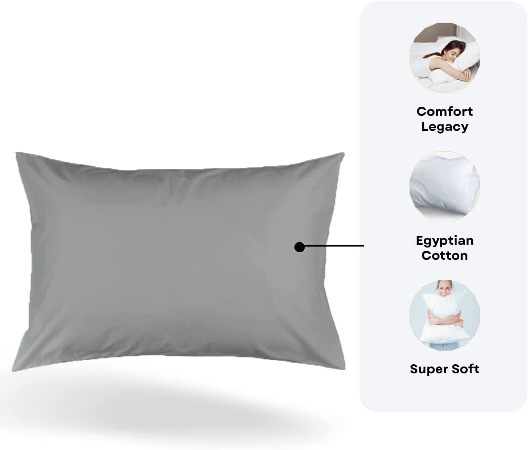 Gray Pillow Cases Pack of 2 - Premium Quality 100% Egyptian Cotton Pillowcase (50cm x 75cm)