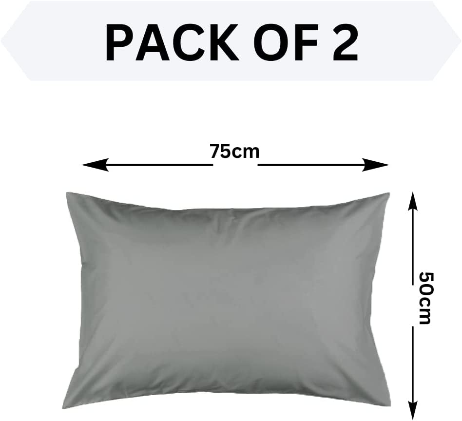 Gray Pillow Cases Pack of 2 - Premium Quality 100% Egyptian Cotton Pillowcase (50cm x 75cm)