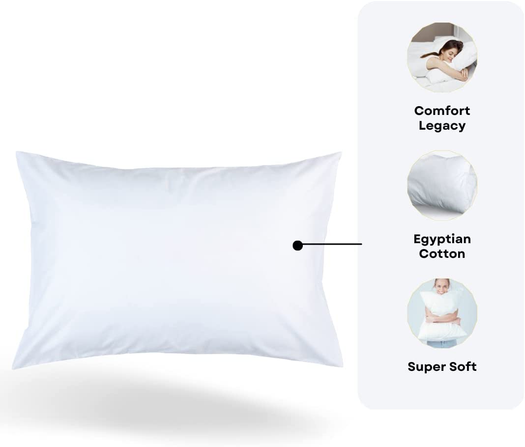 White Pillow Cases Pack of 2 - Premium Quality 100% Egyptian Cotton Pillowcase (50cm x 75cm)