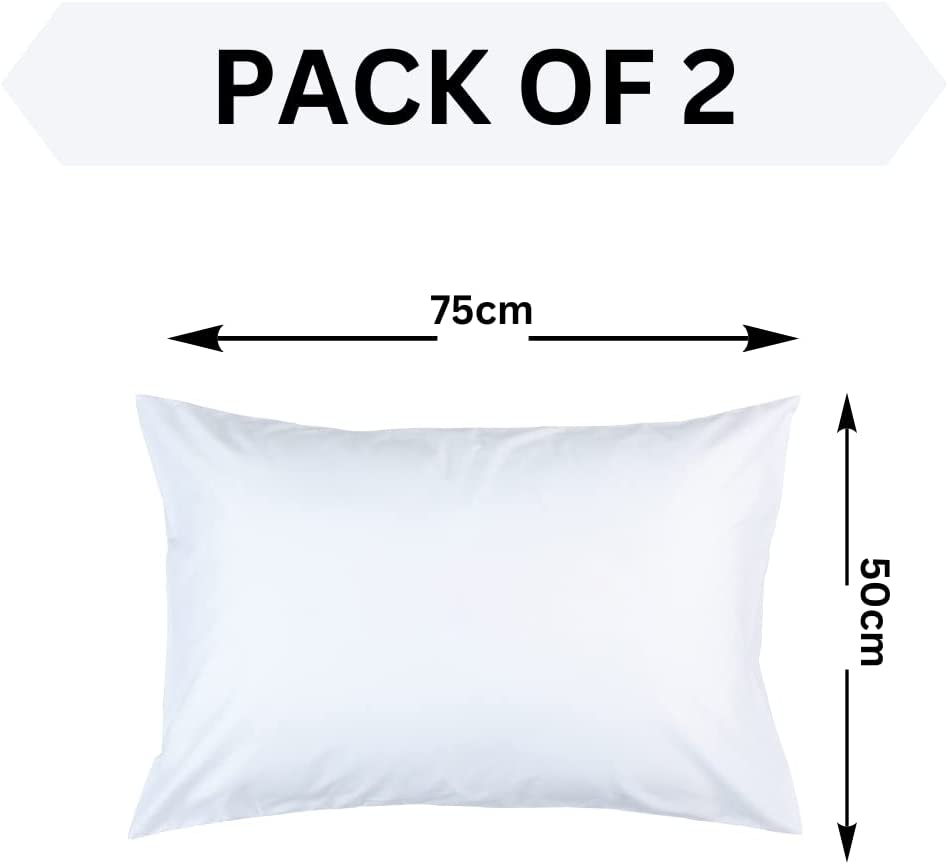 White Pillow Cases Pack of 2 - Premium Quality 100% Egyptian Cotton Pillowcase (50cm x 75cm)