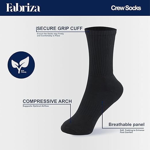 Black Long Crew Socks for Men & Women - (Pack of 6)