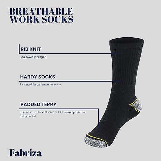 Yellow Gray Men's Heavy Duty Professional Socks - Calf Working Socks (Pack of 6)