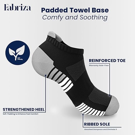 Black Stripped Trainer Socks - Cushioned Running Ankle Socks (Pack of 6)