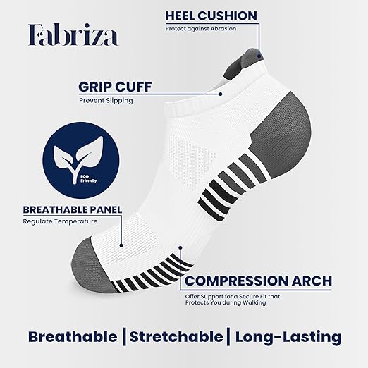 White Stripped Trainer Socks - Cushioned Running Ankle Socks (Pack of 6)