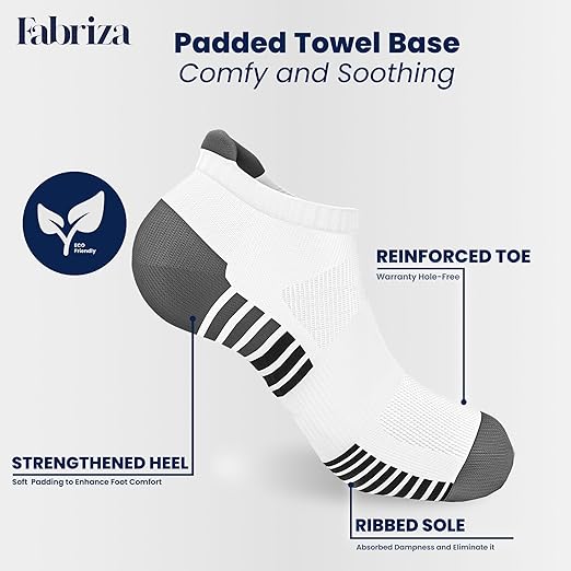 White Stripped Trainer Socks - Cushioned Running Ankle Socks (Pack of 6)