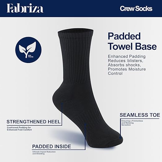 Black Long Crew Socks for Men & Women - (Pack of 6)