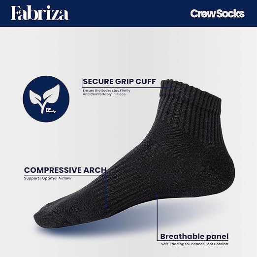Black Quarter Crew Socks for Men & Women (Pack of 6)