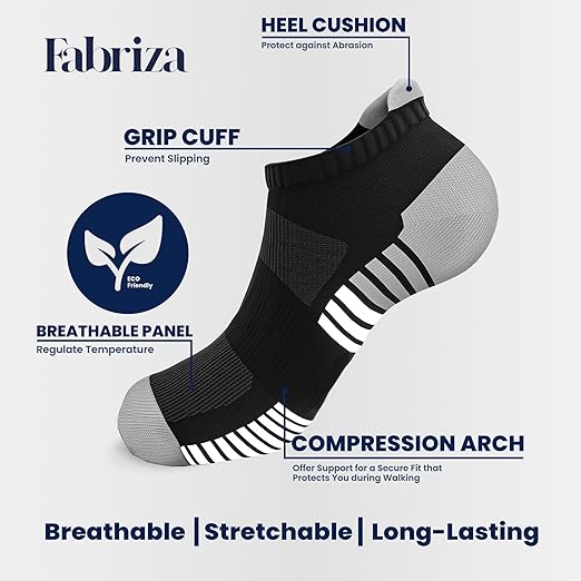 Black Stripped Trainer Socks - Cushioned Running Ankle Socks (Pack of 6)