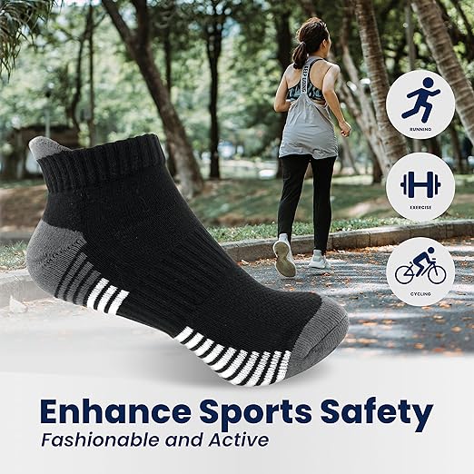 Black Stripped Trainer Socks - Cushioned Running Ankle Socks (Pack of 6)