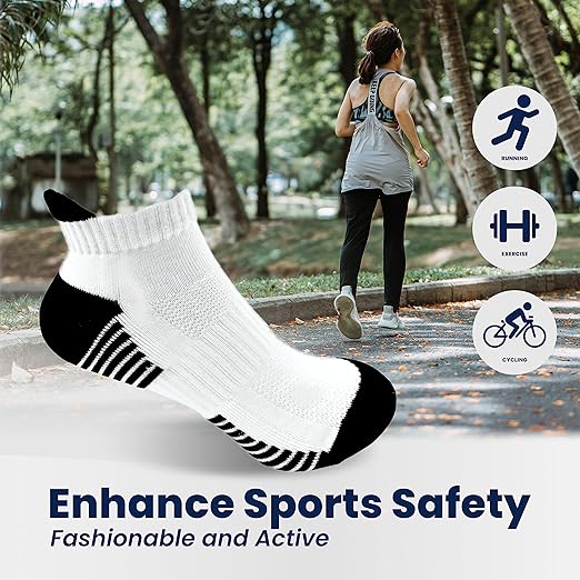 White Stripped Trainer Socks - Cushioned Running Ankle Socks (Pack of 6)