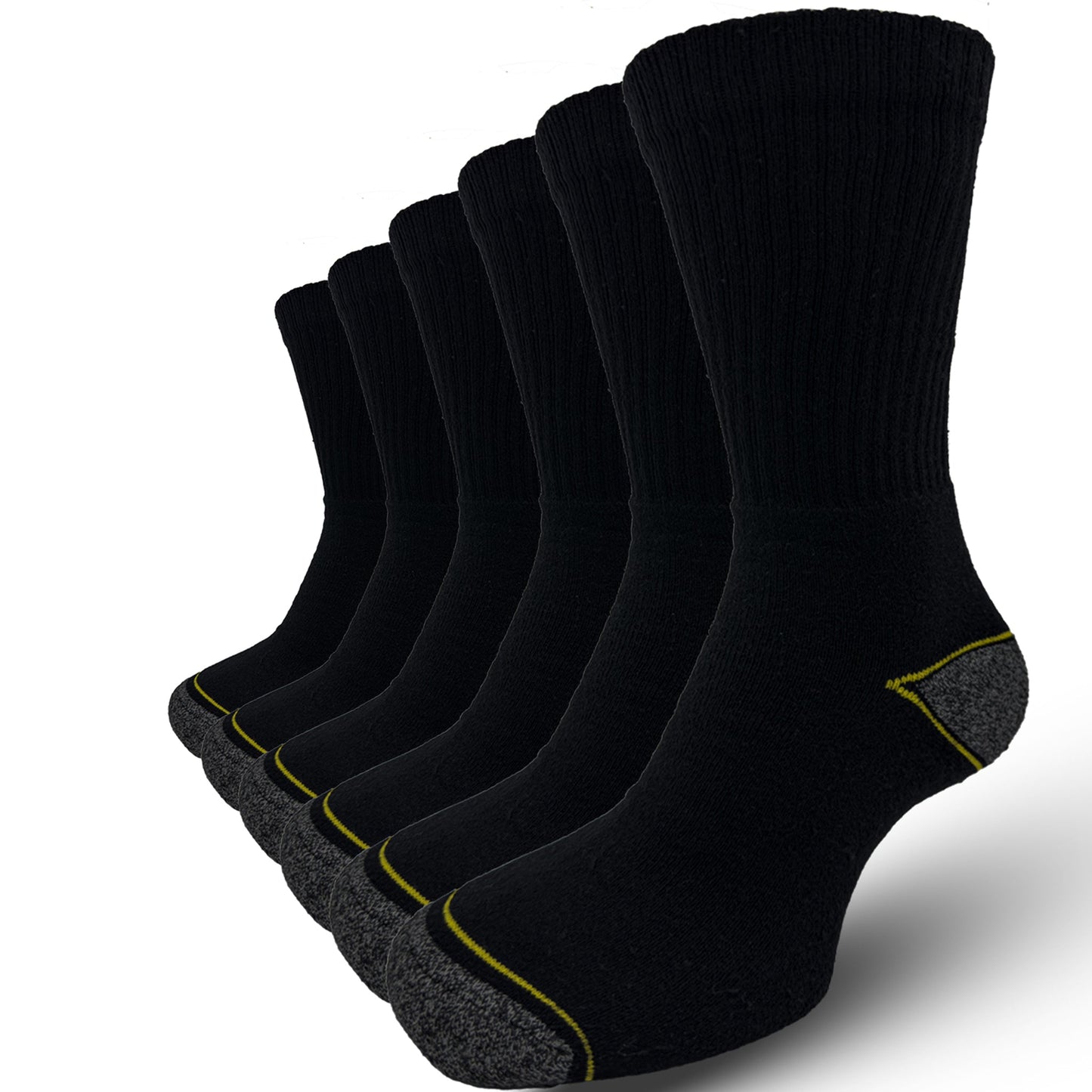 Yellow Gray Men's Heavy Duty Professional Socks - Calf Working Socks (Pack of 6)