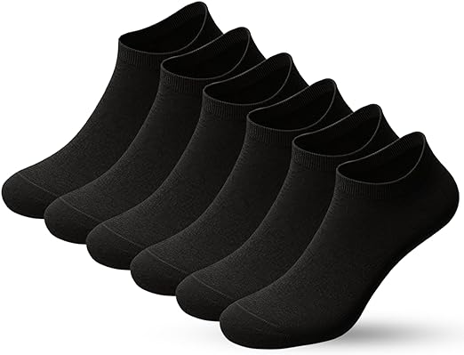 Black Athletic Ankle Socks - Unisex Trainer Socks (Pack of 6)
