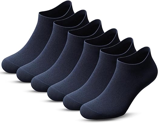 Navy Blue Athletic Ankle Socks - Unisex Trainer Socks (Pack of 6)