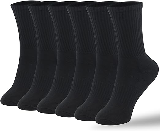 Black Long Crew Socks for Men & Women - (Pack of 6)