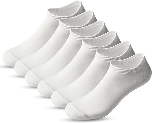 White Athletic Ankle Socks - Unisex Trainer Socks (Pack of 6)