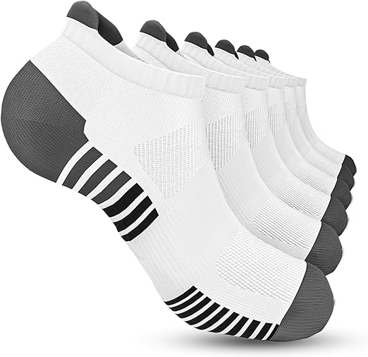 White Stripped Trainer Socks - Cushioned Running Ankle Socks (Pack of 6)