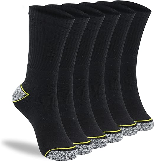 Yellow Gray Men's Heavy Duty Professional Socks - Calf Working Socks (Pack of 6)