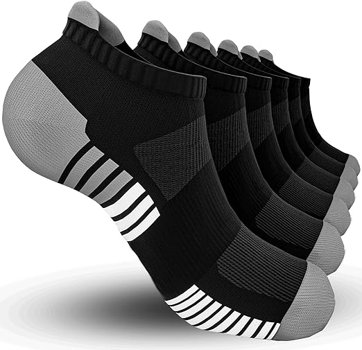 Black Stripped Trainer Socks - Cushioned Running Ankle Socks (Pack of 6)