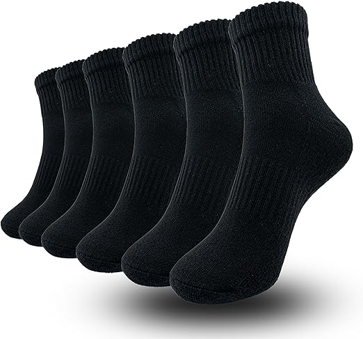 Black Quarter Crew Socks for Men & Women (Pack of 6)