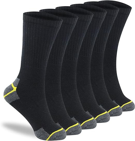 Yellow Dark Gray Men's Heavy Duty Professional Socks - Calf Working Socks (Pack of 6)